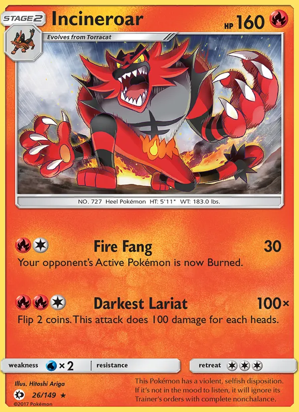 Incineroar — Sun & Moon #26 (Pokémon TCG card)