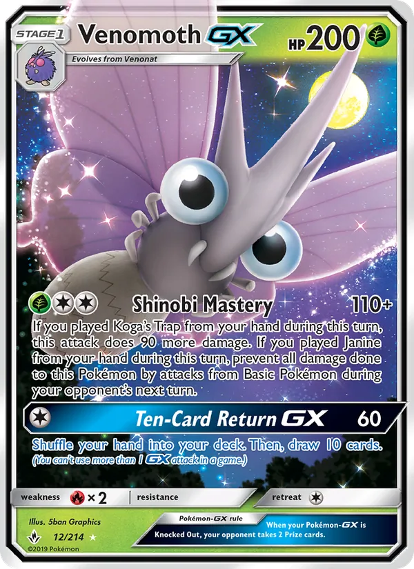 Venomoth GX — Unbroken Bonds #12 (Pokémon TCG card)