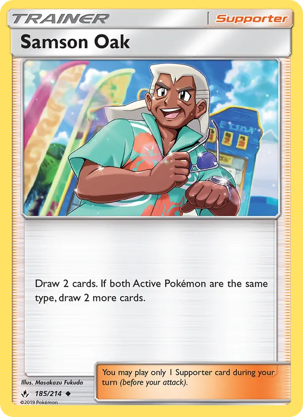 Samson Oak — Unbroken Bonds #185 (Pokémon TCG card)