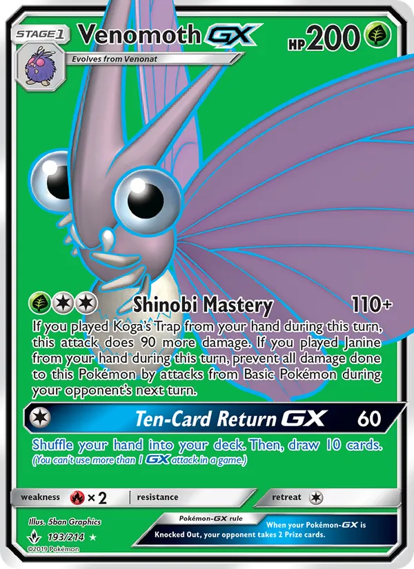 Venomoth GX — Unbroken Bonds #193 (Pokémon TCG card)