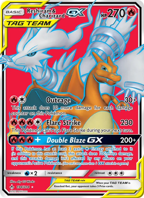 Reshiram & Charizard GX — Unbroken Bonds #194 (Pokémon TCG card)