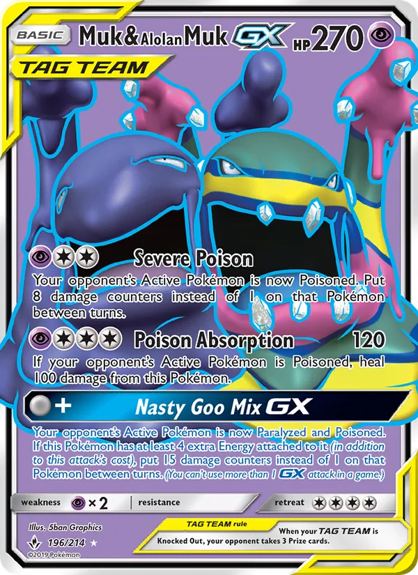 Muk & Alolan Muk GX — Unbroken Bonds #196 (Pokémon TCG card)