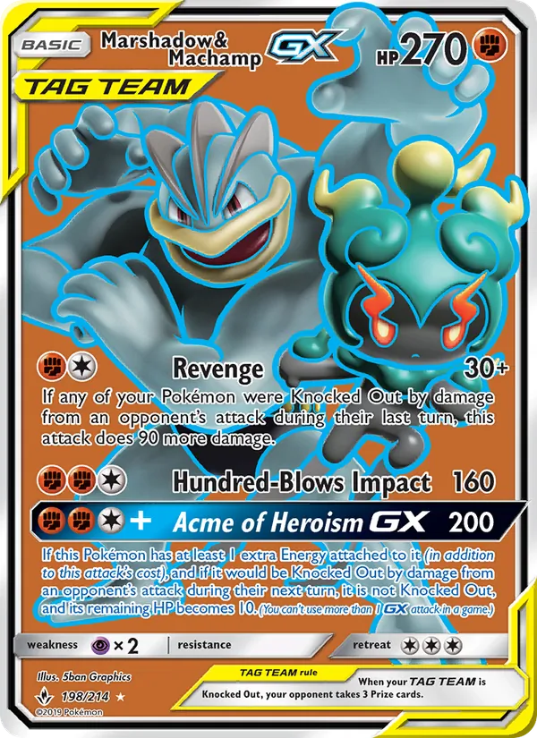 Marshadow & Machamp GX — Unbroken Bonds #198 (Pokémon TCG card)