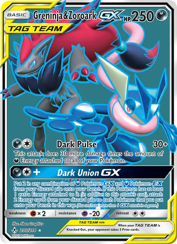 Greninja & Zoroark GX — Unbroken Bonds #200 (Pokémon TCG card)