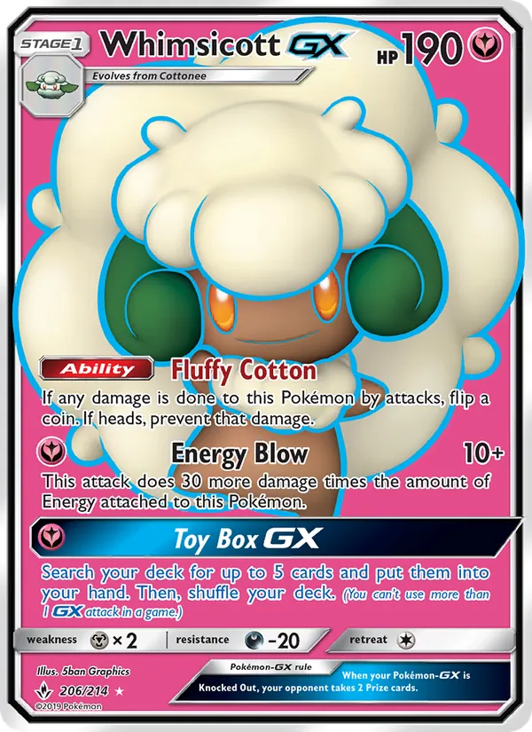 Whimsicott GX — Unbroken Bonds #206 (Pokémon TCG card)