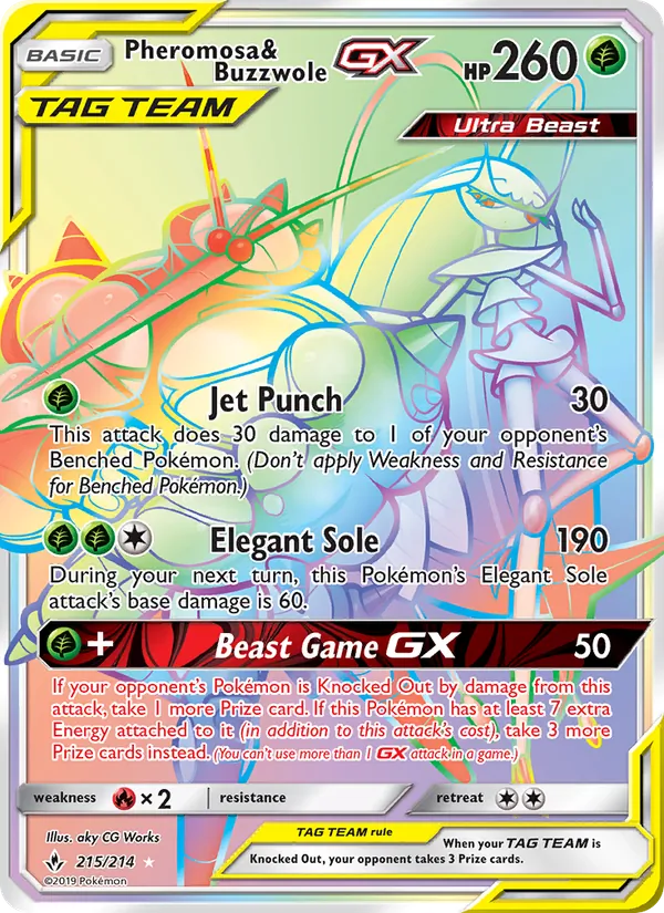 Pheromosa & Buzzwole GX — Unbroken Bonds #215 (Pokémon TCG card)
