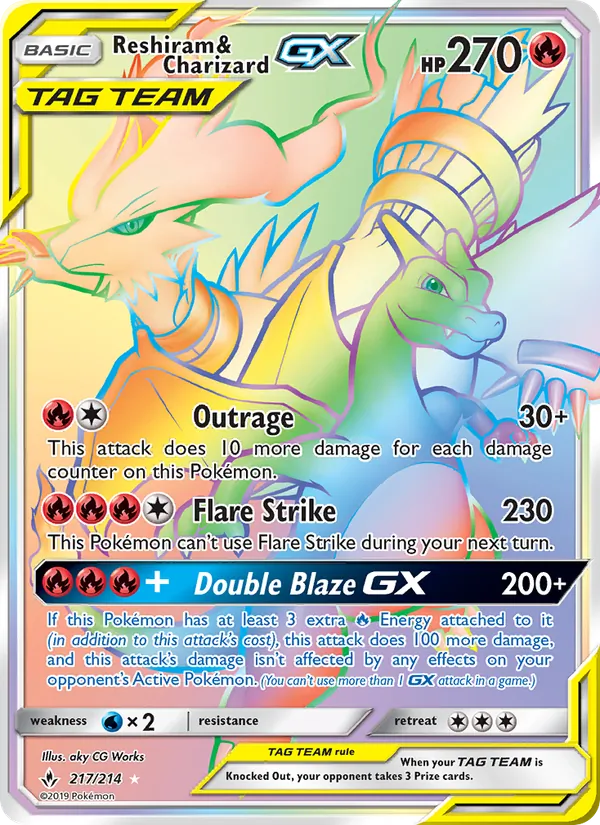 Reshiram & Charizard GX — Unbroken Bonds #217 (Pokémon TCG card)