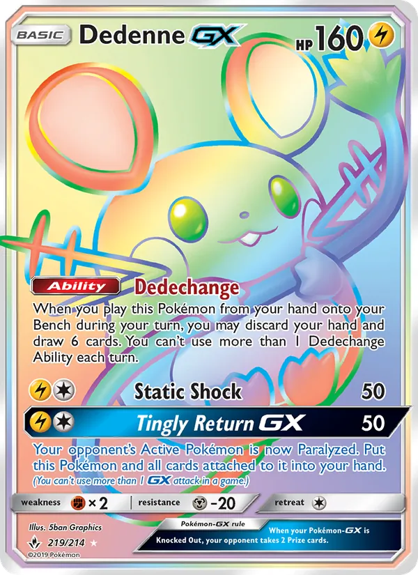 Dedenne GX — Unbroken Bonds #219 (Pokémon TCG card)