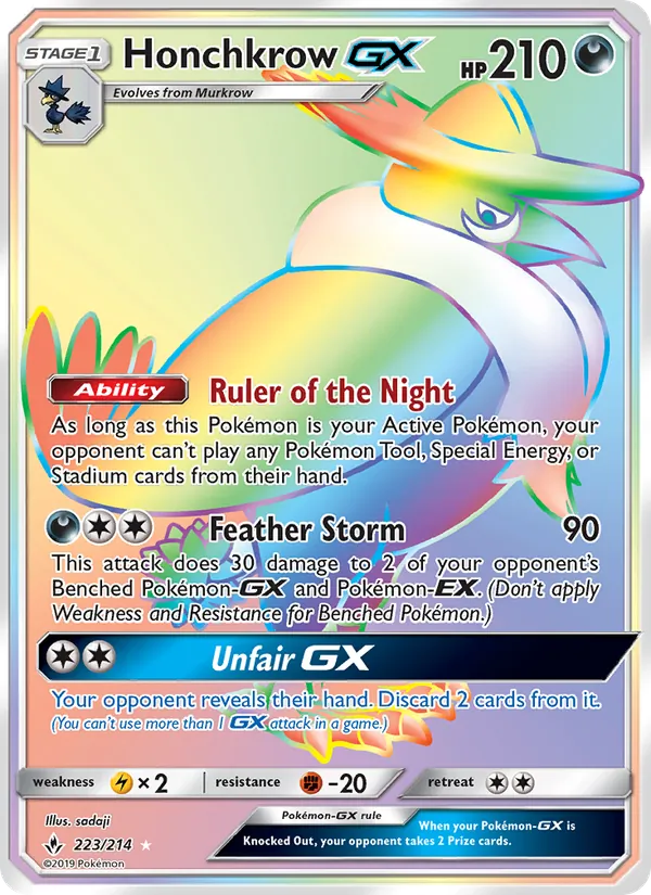 Honchkrow GX — Unbroken Bonds #223 (Pokémon TCG card)