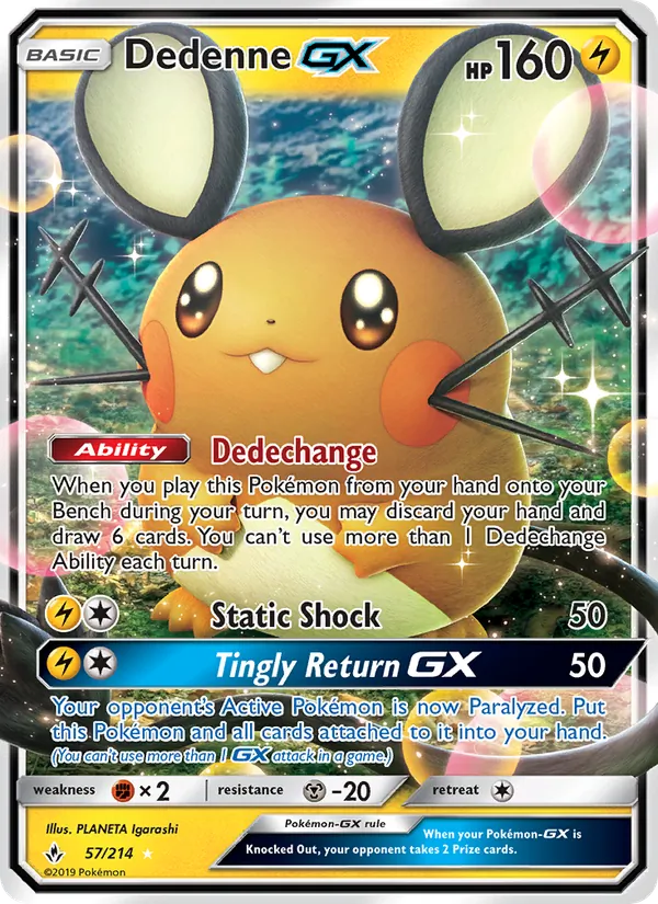 Dedenne GX — Unbroken Bonds #57 (Pokémon TCG card)