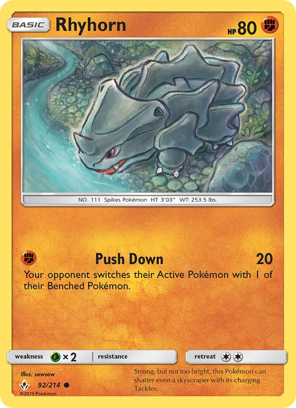 Rhyhorn — Unbroken Bonds #92 (Pokémon TCG card)