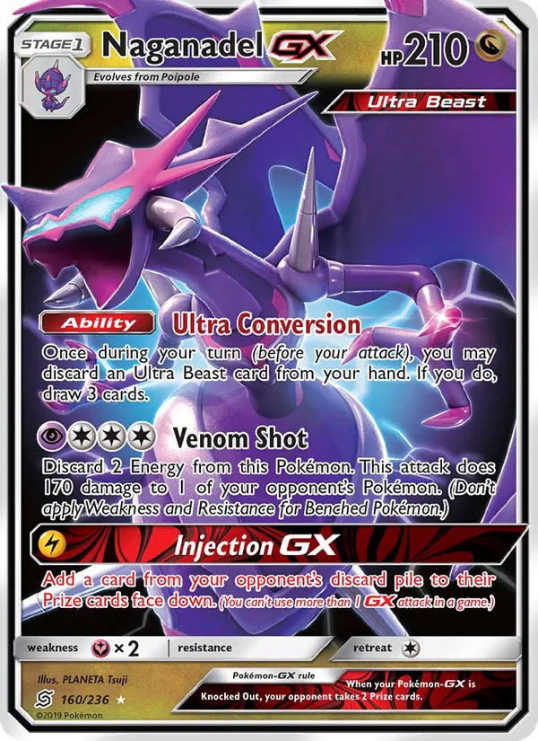 Naganadel GX — Unified Minds #160 (Pokémon TCG card)