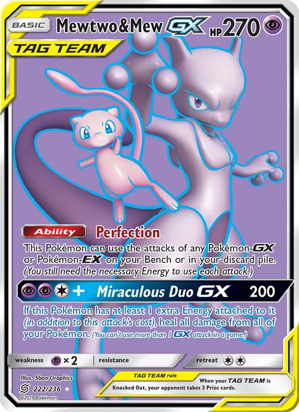 Mewtwo & Mew GX — Unified Minds #222 (Pokémon TCG card)