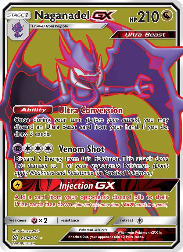 Naganadel GX — Unified Minds #230 (Pokémon TCG card)