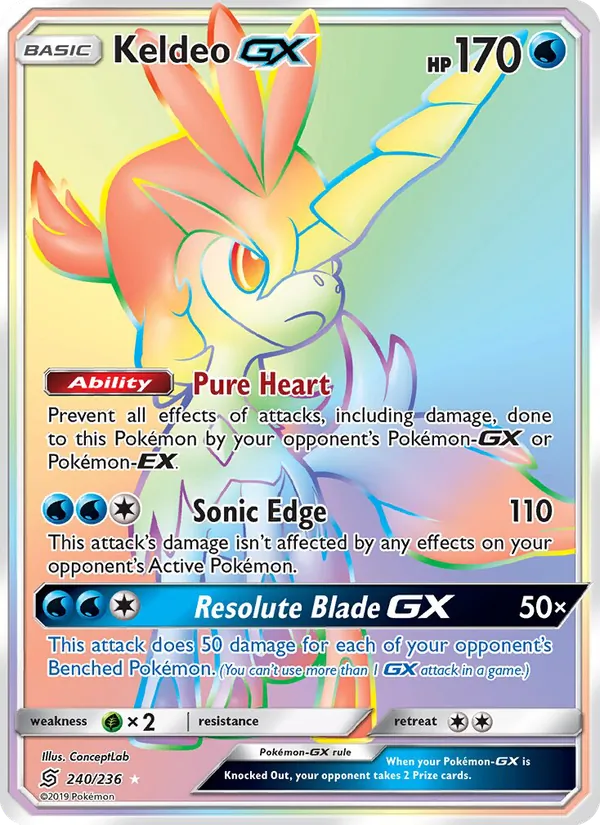 Keldeo GX — Unified Minds #240 (Pokémon TCG card)