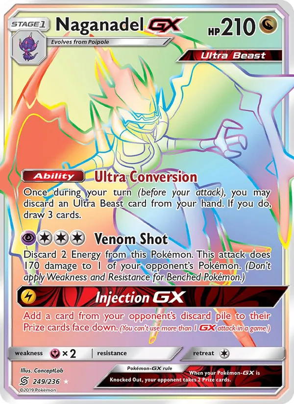 Naganadel GX — Unified Minds #249 (Pokémon TCG card)