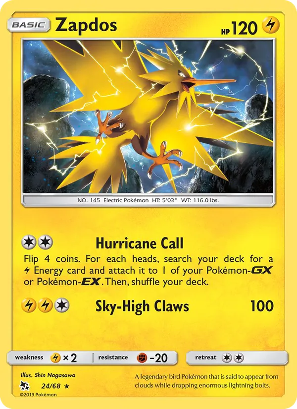 Zapdos — Hidden Fates #24 (Pokémon TCG card)