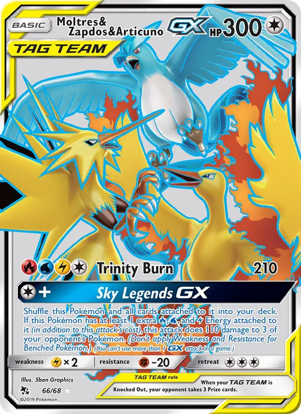 Moltres & Zapdos & Articuno GX — Hidden Fates #66 (Pokémon TCG card)