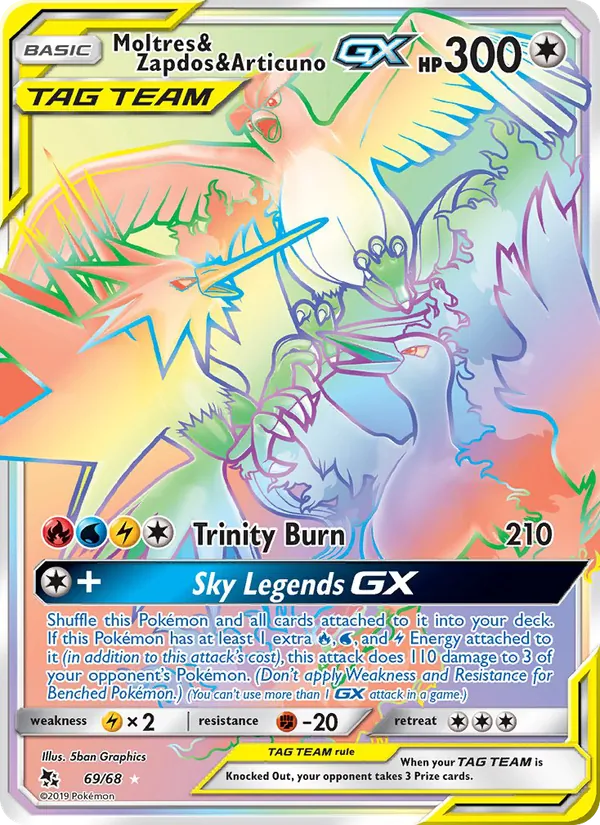 Moltres & Zapdos & Articuno GX — Hidden Fates #69 (Pokémon TCG card)