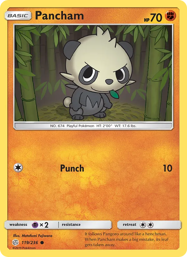 Pancham — Cosmic Eclipse #119 (Pokémon TCG card)