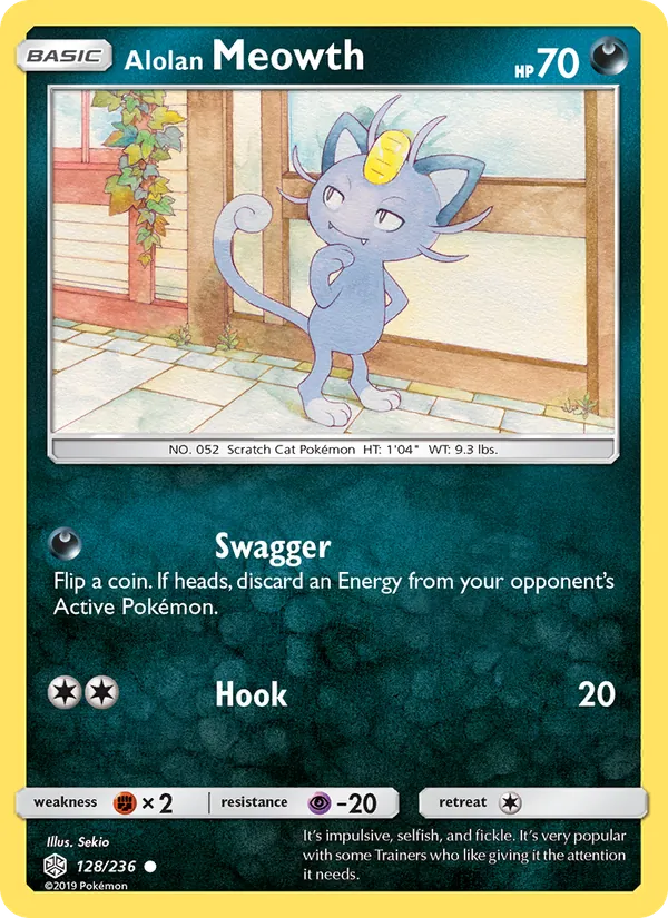 Alolan Meowth — Cosmic Eclipse #128 (Pokémon TCG card)