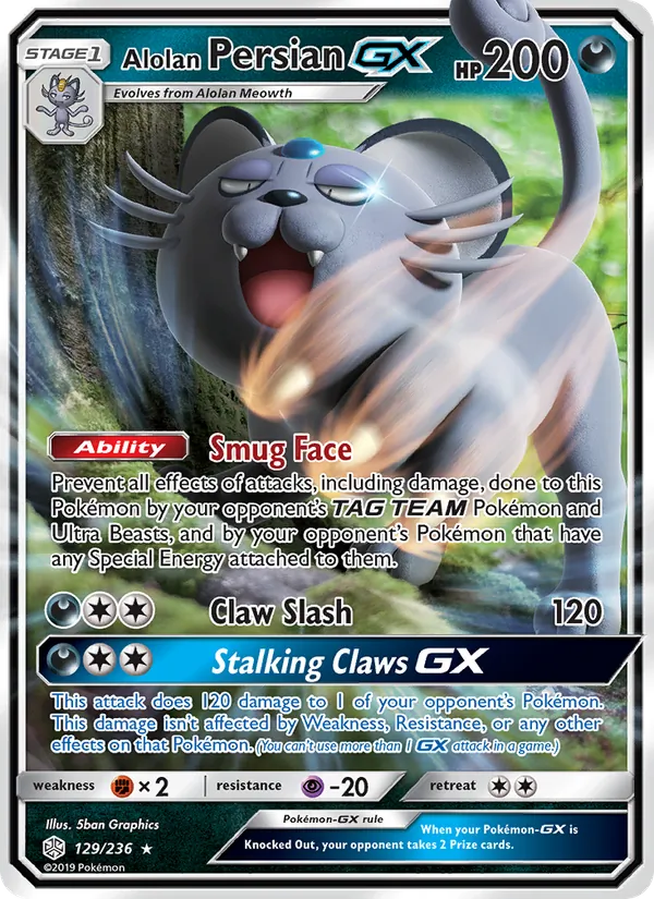 Alolan Persian GX — Cosmic Eclipse #129 (Pokémon TCG card)