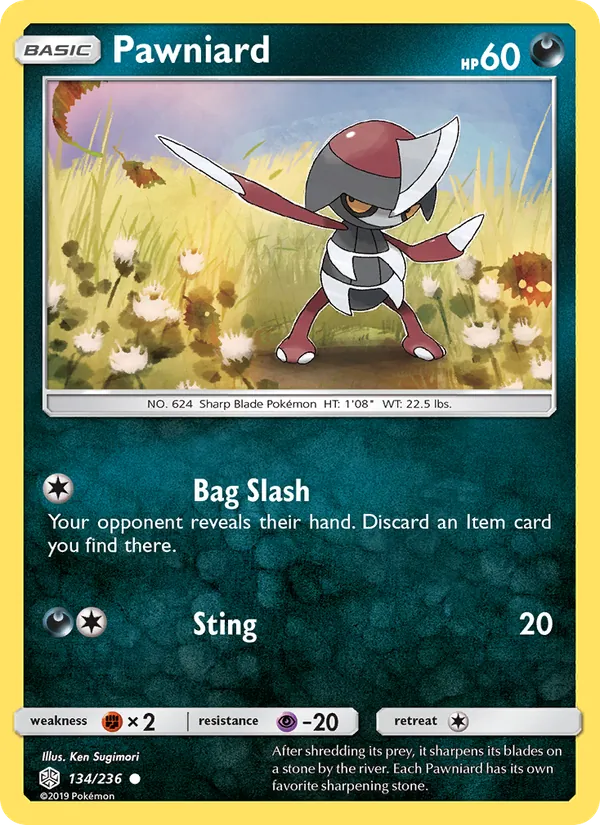 Pawniard — Cosmic Eclipse #134 (Pokémon TCG card)