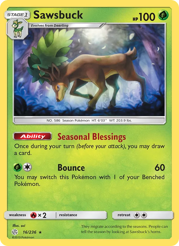 Sawsbuck — Cosmic Eclipse #16 (Pokémon TCG card)