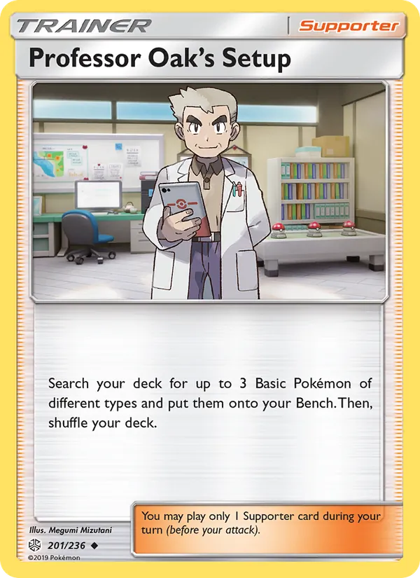 Professor Oak’s Setup — Cosmic Eclipse #201 (Pokémon TCG card)