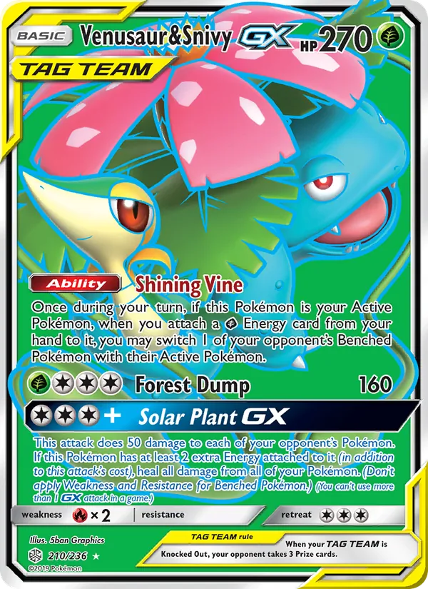 Venusaur & Snivy GX — Cosmic Eclipse #210 (Pokémon TCG card)