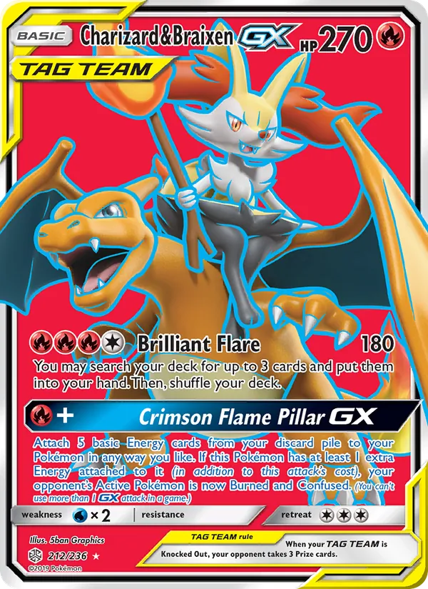 Charizard & Braixen GX — Cosmic Eclipse #212 (Pokémon TCG card)