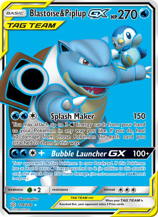 Blastoise & Piplup GX — Cosmic Eclipse #214 (Pokémon TCG card)