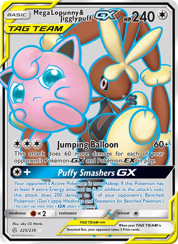 Mega Lopunny & Jigglypuff GX — Cosmic Eclipse #225 (Pokémon TCG card)