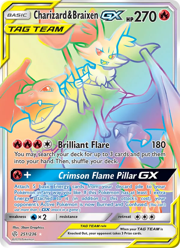 Charizard & Braixen GX — Cosmic Eclipse #251 (Pokémon TCG card)