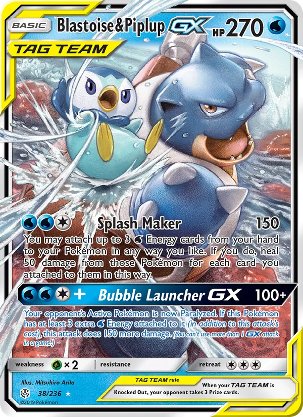 Blastoise & Piplup GX — Cosmic Eclipse #38 (Pokémon TCG card)