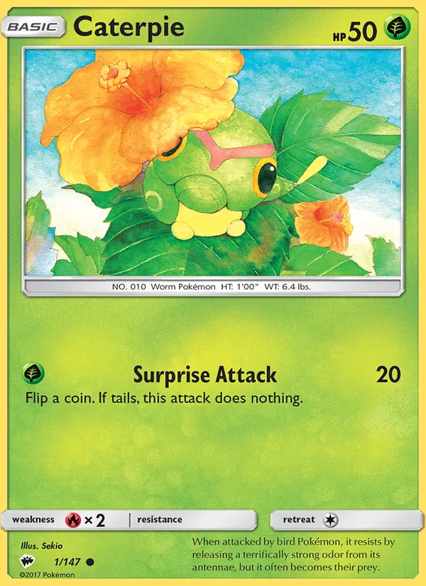 Caterpie — Burning Shadows #1 (Pokémon TCG card)
