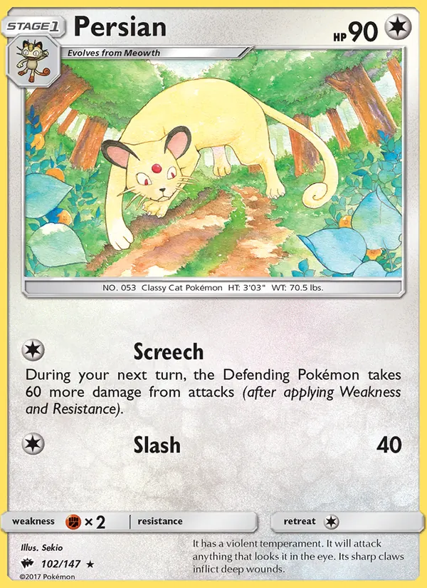 Persian — Burning Shadows #102 (Pokémon TCG card)