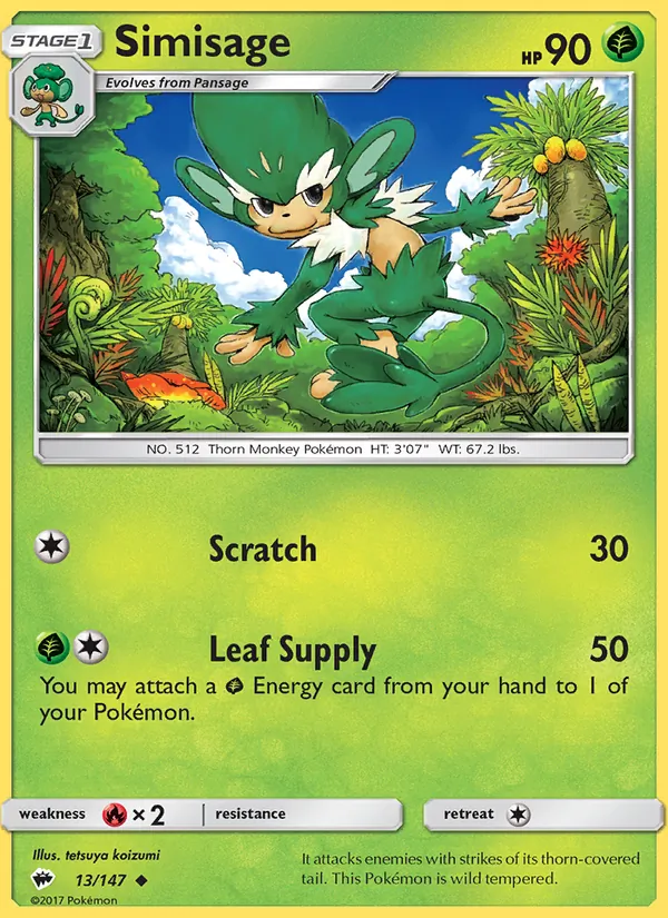 Simisage — Burning Shadows #13 (Pokémon TCG card)