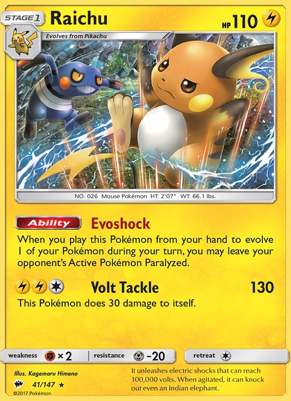 Raichu — Burning Shadows #41 (Pokémon TCG card)