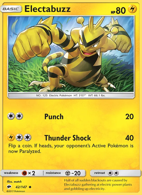 Electabuzz — Burning Shadows #42 (Pokémon TCG card)