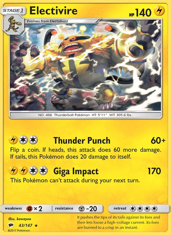 Electivire — Burning Shadows #43 (Pokémon TCG card)