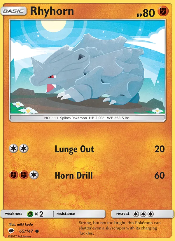 Rhyhorn — Burning Shadows #65 (Pokémon TCG card)