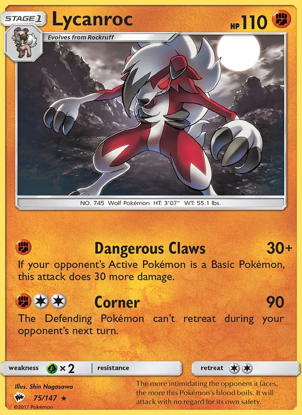 Lycanroc — Burning Shadows #75 (Pokémon TCG card)