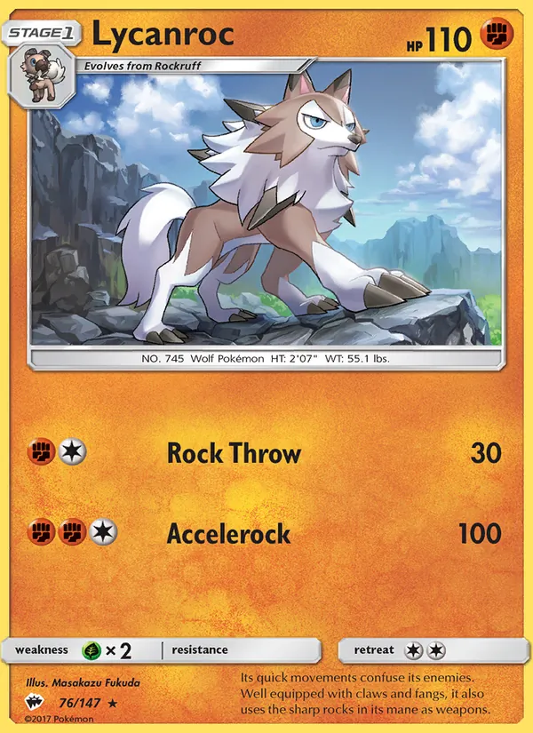 Lycanroc — Burning Shadows #76 (Pokémon TCG card)