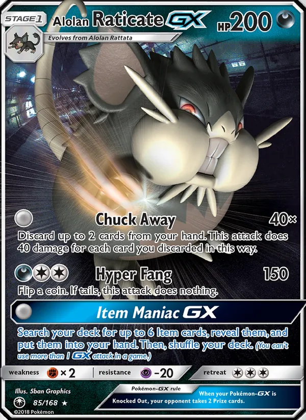 Alolan Raticate GX — Celestial Storm #85 (Pokémon TCG card)