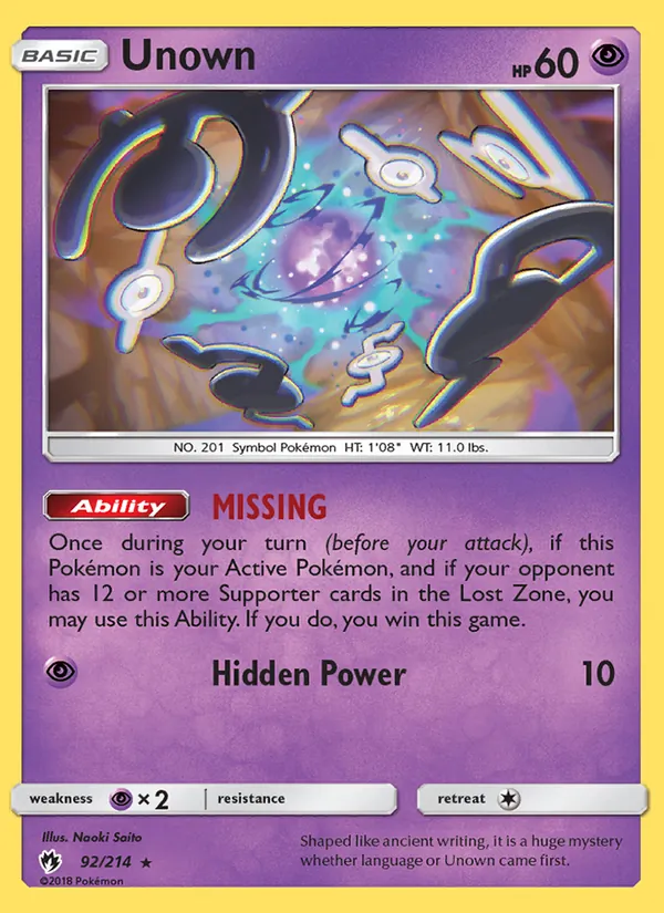 Unown — Lost Thunder #92 (Pokémon TCG card)