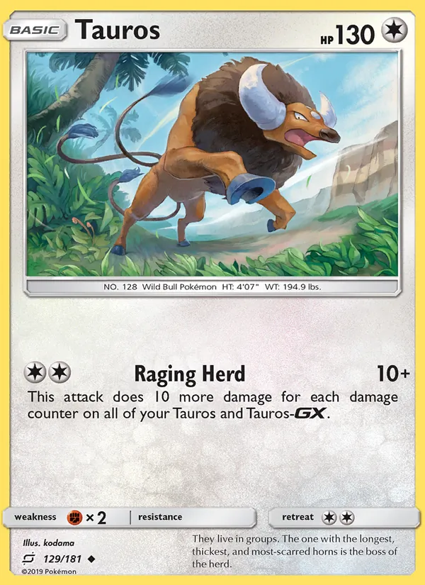 Tauros — Team Up #129 (Pokémon TCG card)