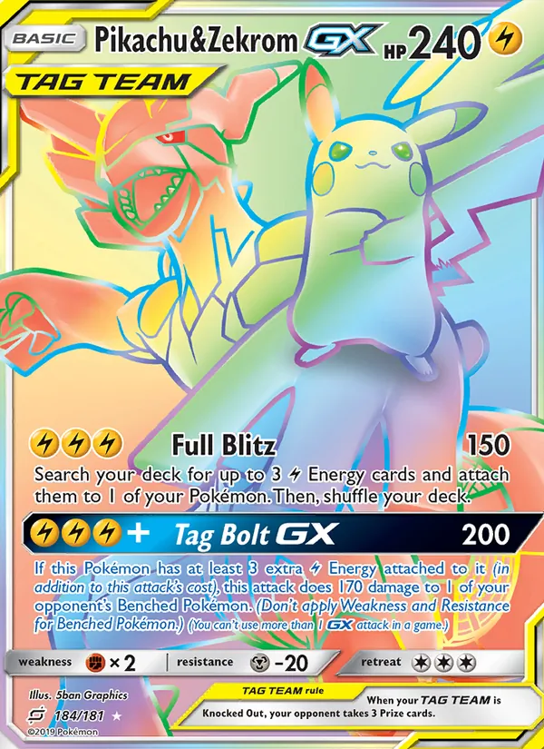 Pikachu & Zekrom GX — Team Up #184 (Pokémon TCG card)