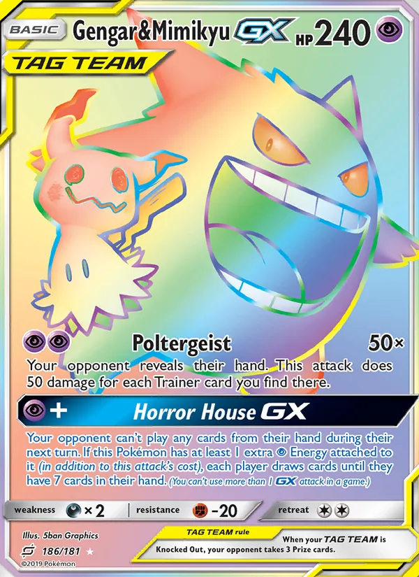 Gengar & Mimikyu GX — Team Up #186 (Pokémon TCG card)