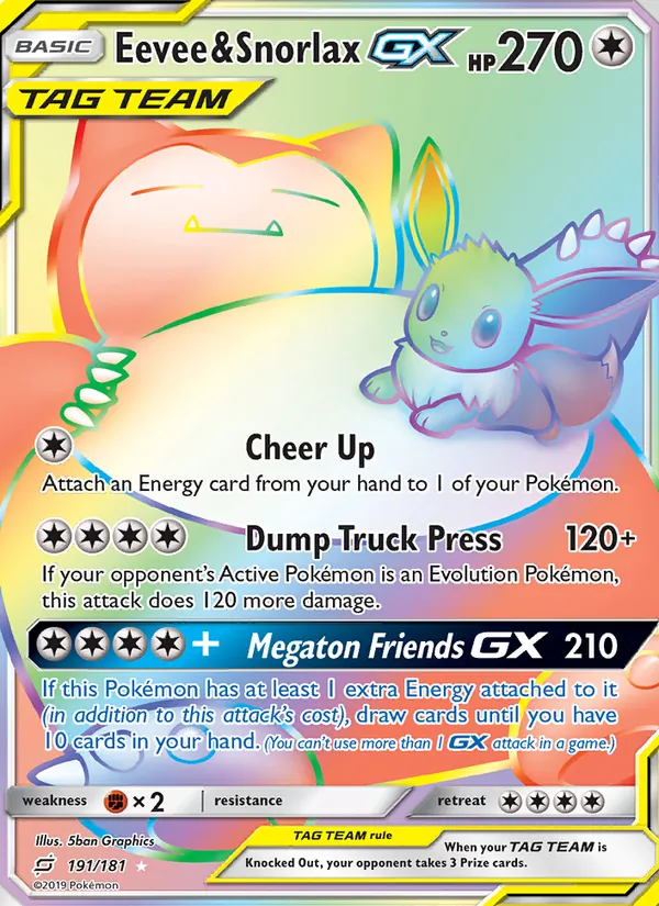 Eevee & Snorlax GX — Team Up #191 (Pokémon TCG card)